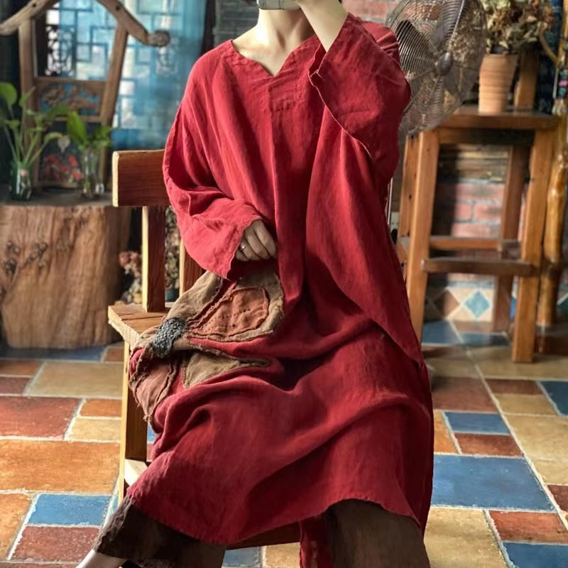 Wine Red Embroidered Applique Dress