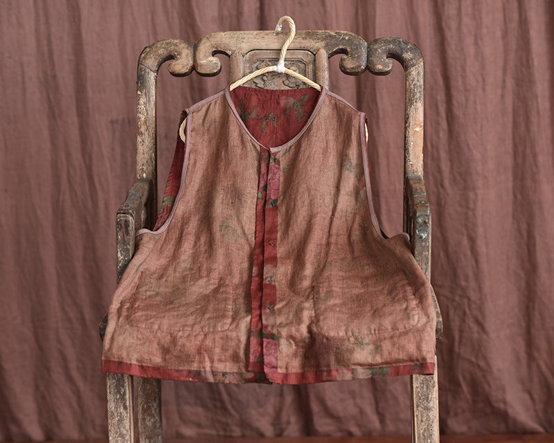 Red Floral Linen Vest
