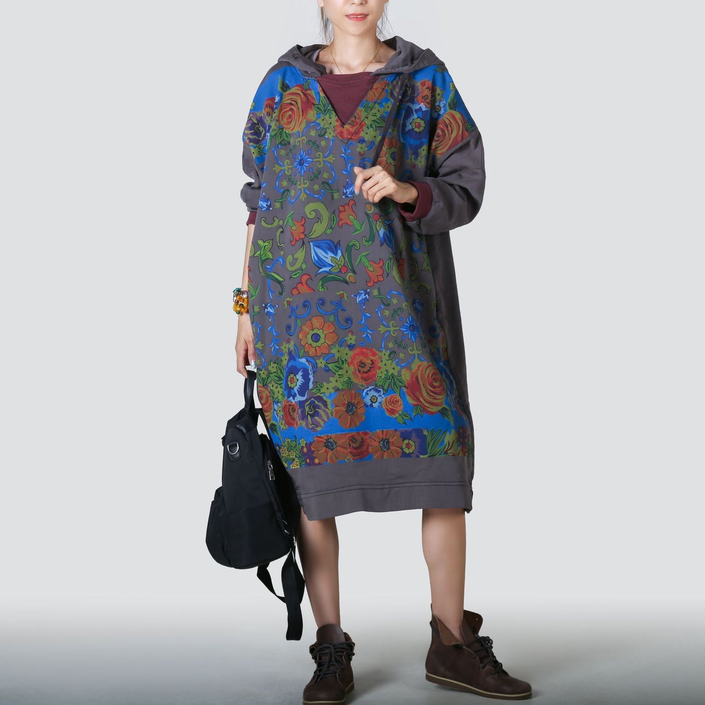 Floral Hooded Sweatshirt Dress