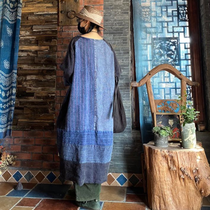 Blue Patchwork Distressed Dress