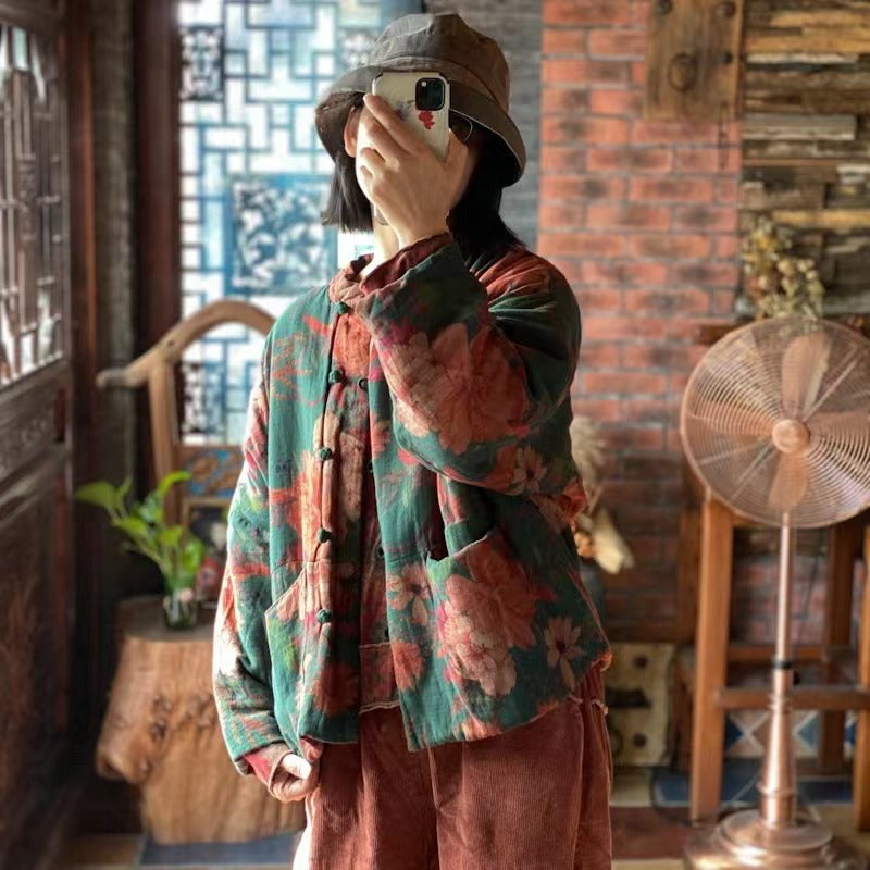 Short Floral Cotton Padded Jacket