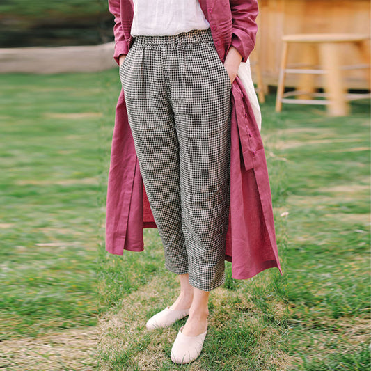 100% Linen Plaid Pants