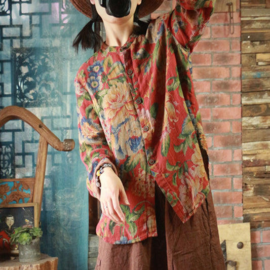 Double-Layer Cotton Floral Shirt