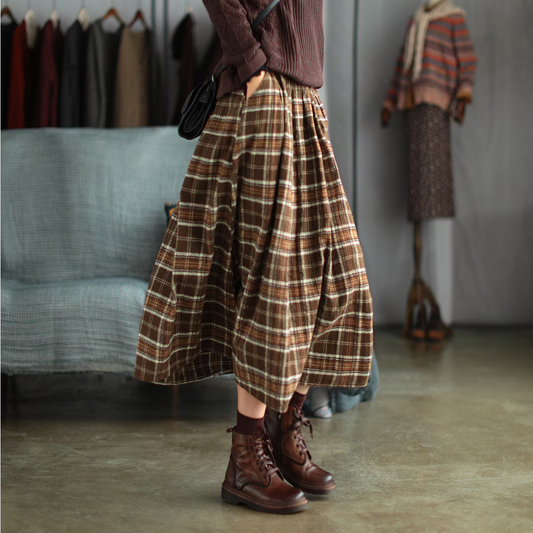 Retro Plaid Skirt with Pockets