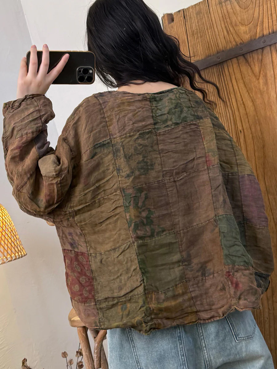 Patchwork Ramie Distressed Blouse