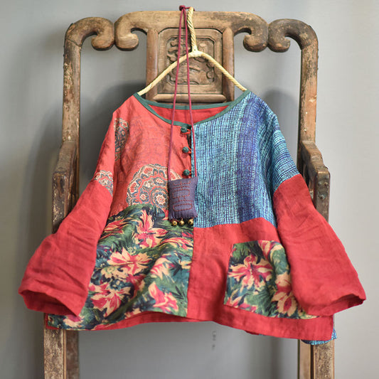 Vintage Color Block Linen Top