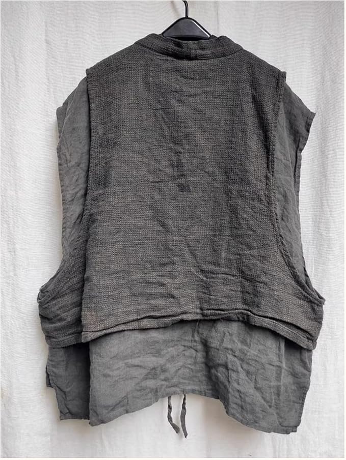 Linen Front-Tie Double-Layer Vest
