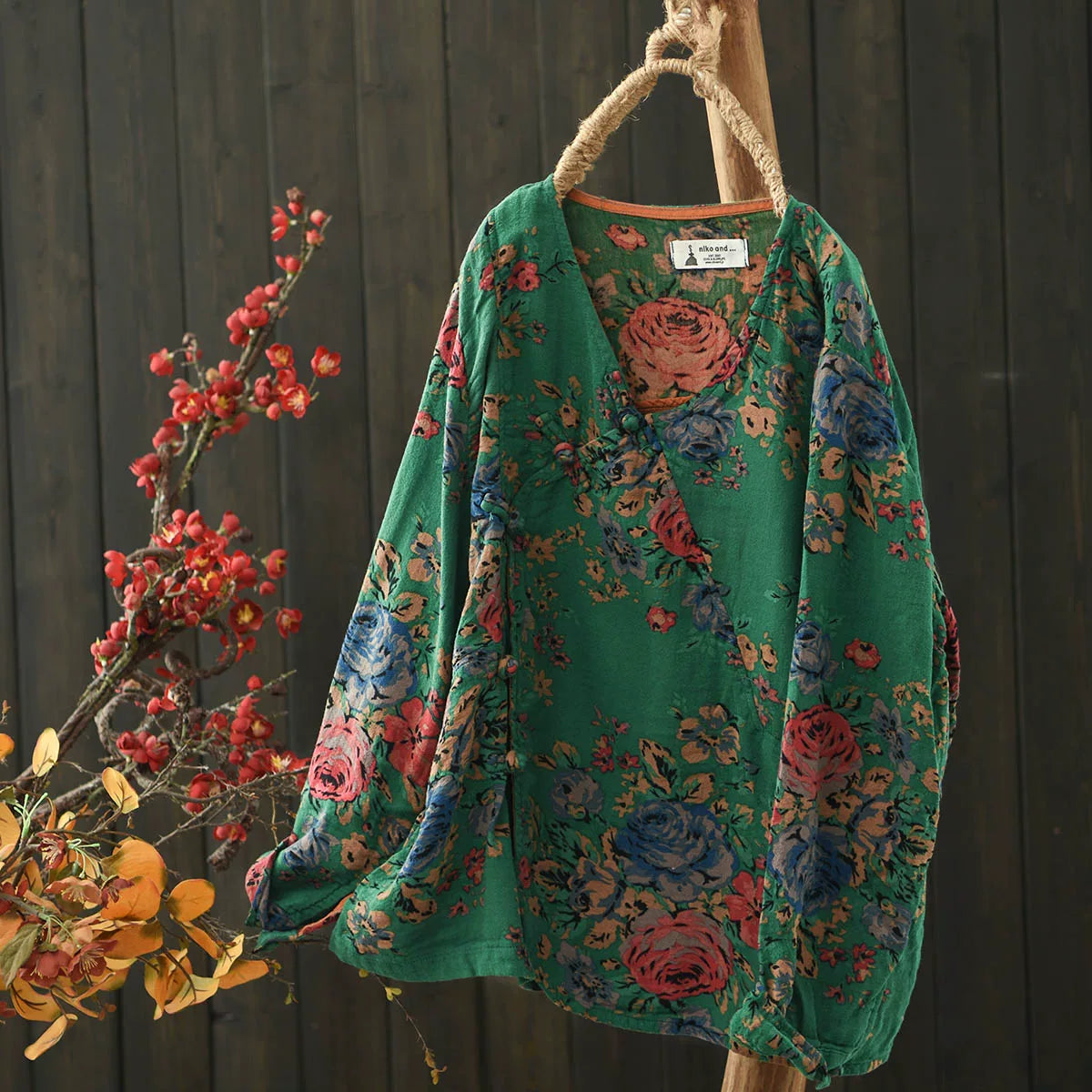 Green Floral Print Blouse