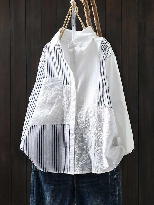 Striped Patchwork Cotton Jacquard Shirt