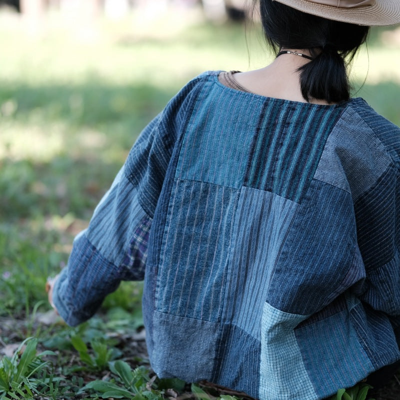 Blue Patchwork Cropped Top