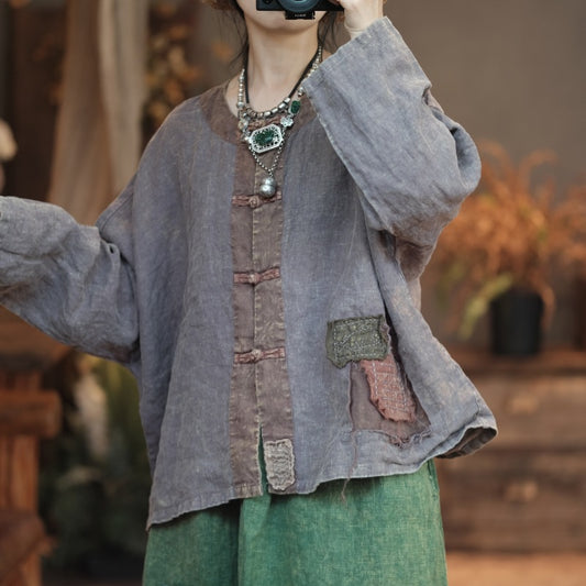 Gray Patch Distressed Top