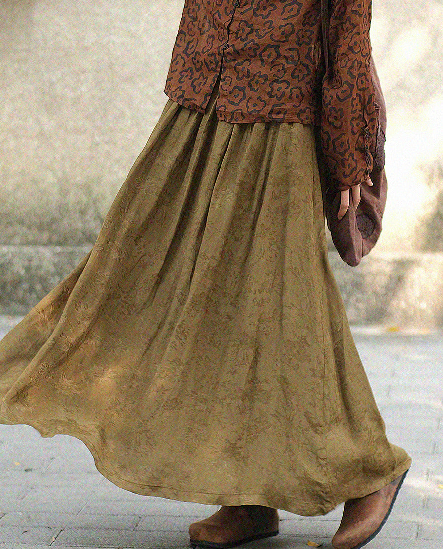 Linen Jacquard Skirt GREEN