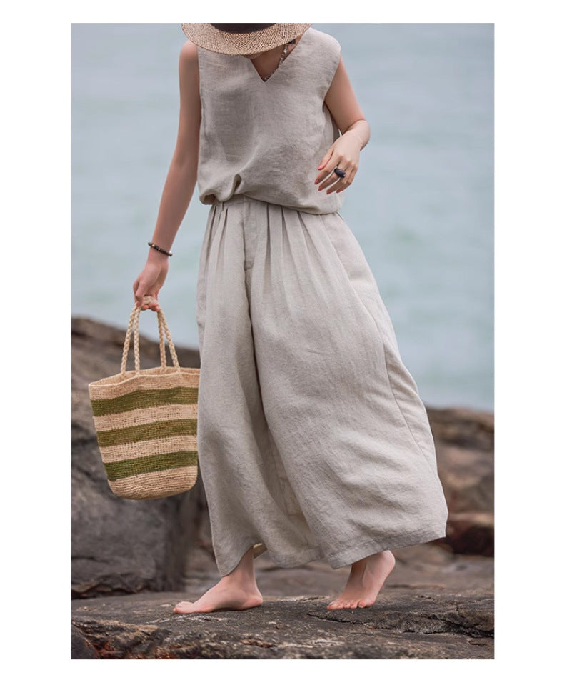 Washed Linen Wide-Leg Pants