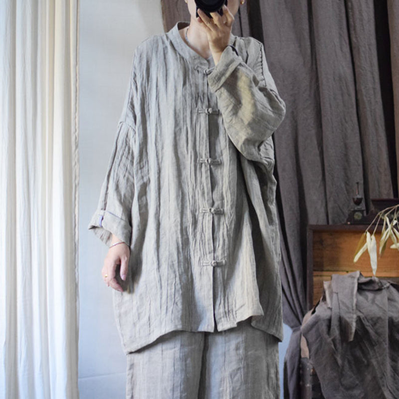 Textured Linen Tunic Blouse