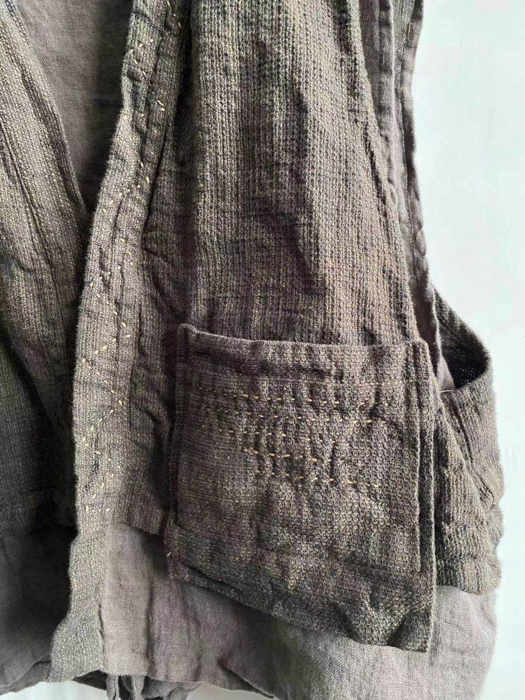 Linen Front-Tie Double-Layer Vest