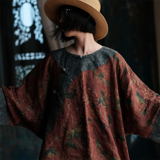 Linen Patchwork Floral Top