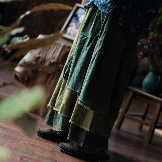 Colorblock Frayed Hem Skirt