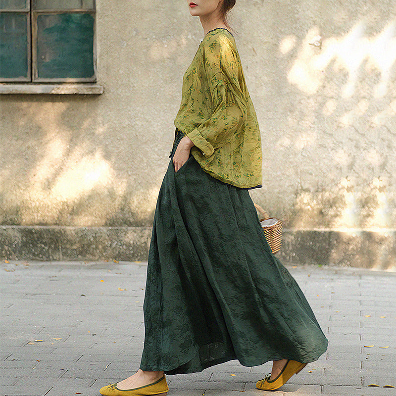 Linen Jacquard Skirt GREEN