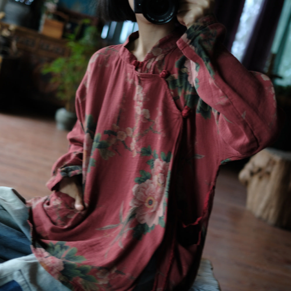 Red Floral Cotton Blouse