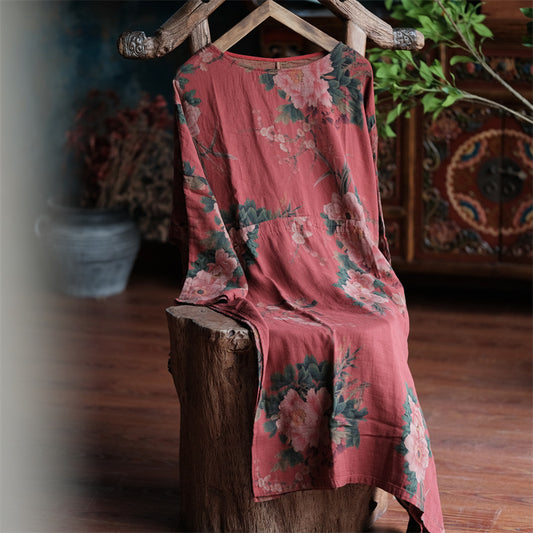 Boho Floral Side-Slit Tunic Dress