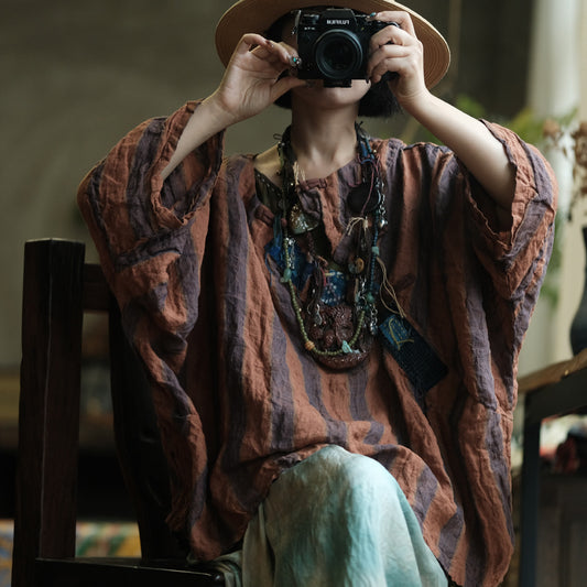 Yarn-Dyed Linen Blouse with Patch Details