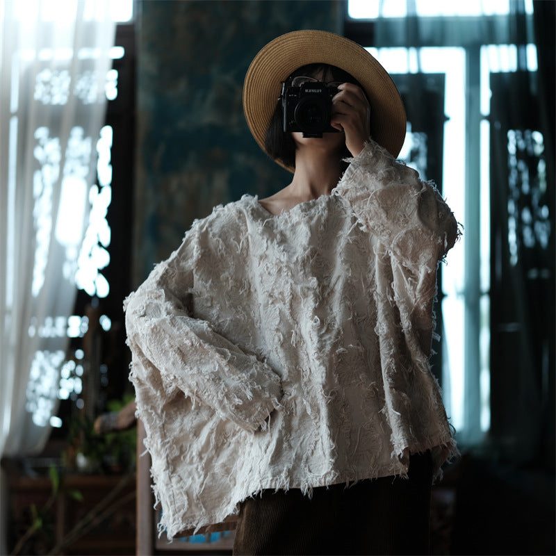 Cotton Appliqué Frayed Edge Top