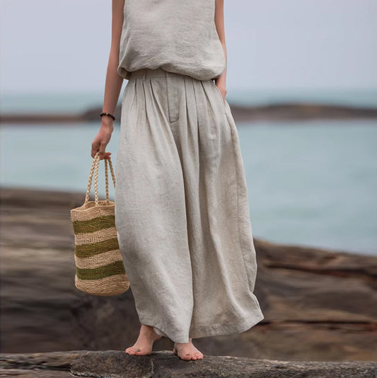 Washed Linen Wide-Leg Pants