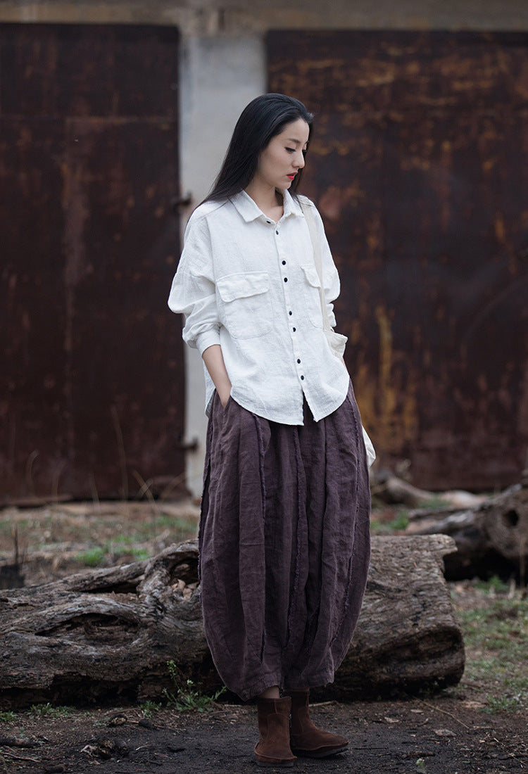 Distressed Linen Cropped Pants