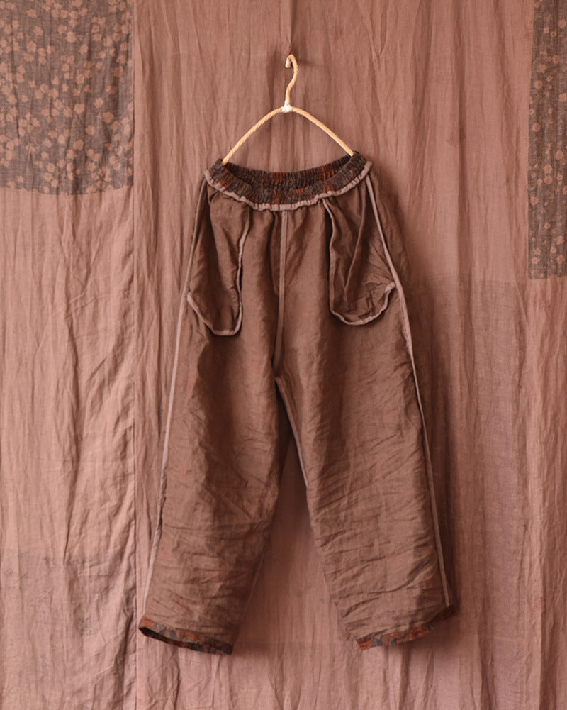 Linen Vintage Printed Wide-Leg Pants