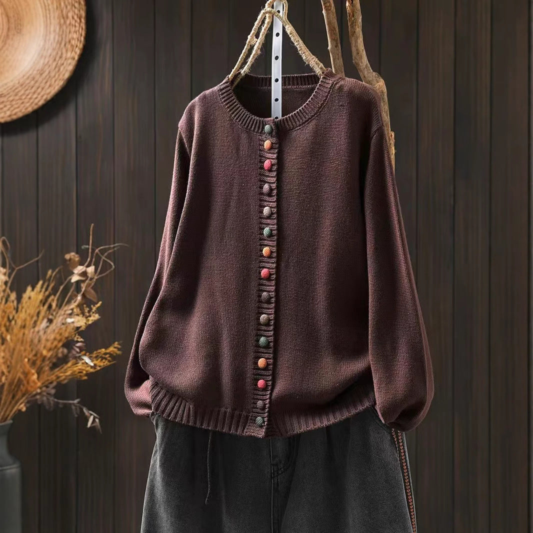Colorful Button Knit Sweater