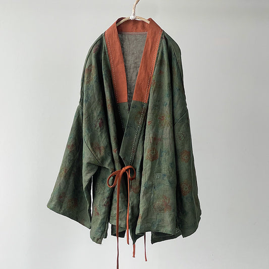 Tie-Front Linen Kimono