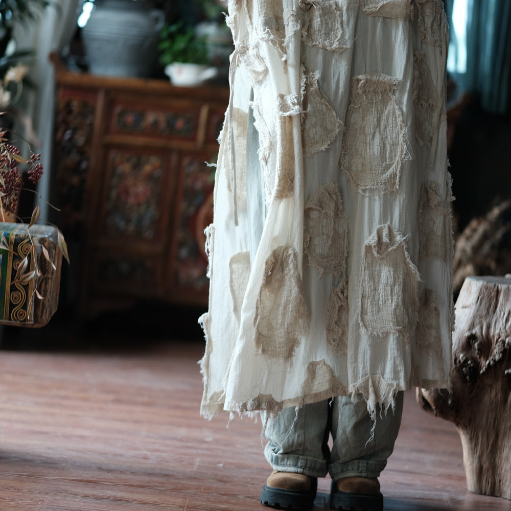 Retro Crinkled Cotton Side-Slit Tunic Dress