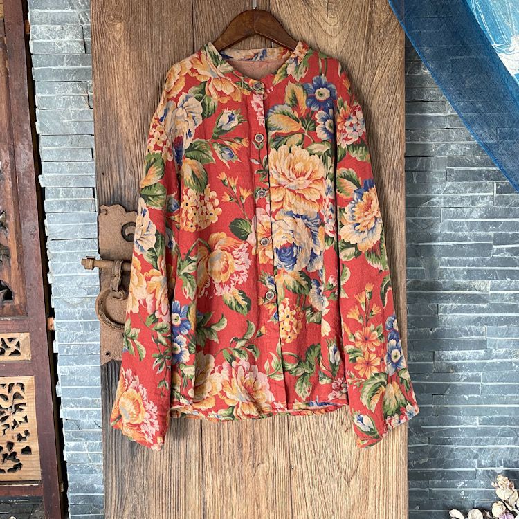 Double-Layer Cotton Floral Shirt