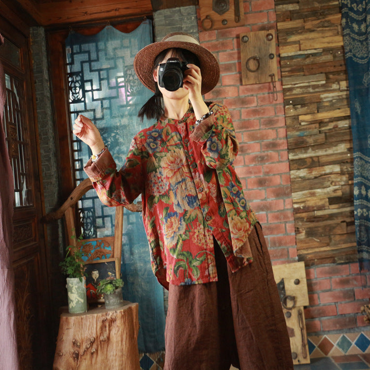 Double-Layer Cotton Floral Shirt