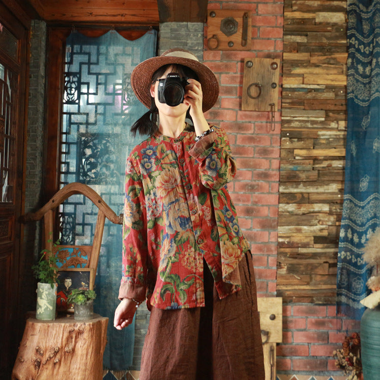 Double-Layer Cotton Floral Shirt