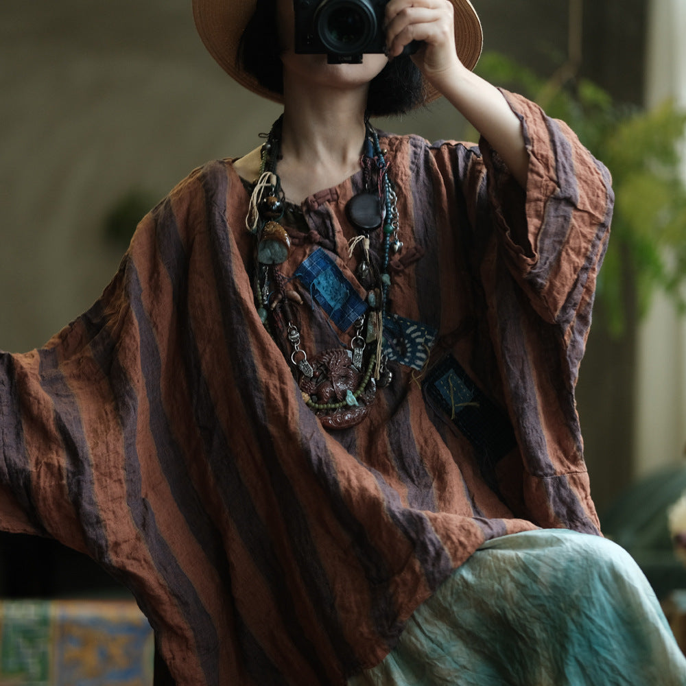 Yarn-Dyed Linen Blouse with Patch Details