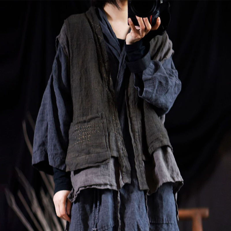 Linen Front-Tie Double-Layer Vest