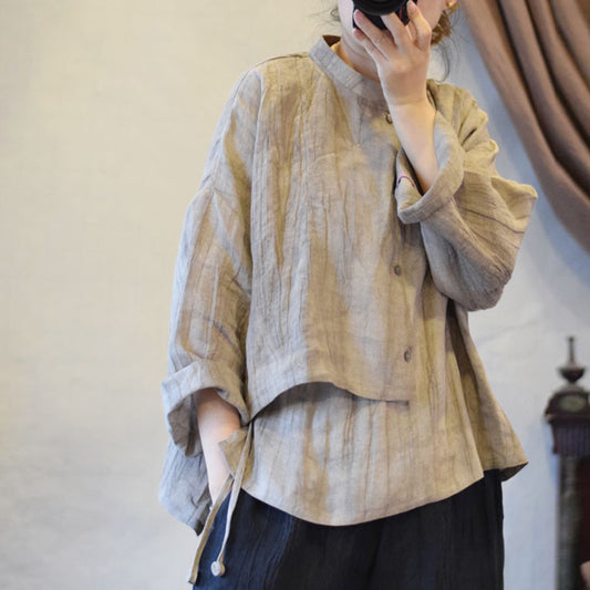 Asymmetrical Textured Linen Blouse