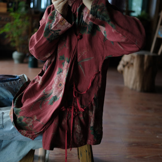 Red Floral Cotton Blouse