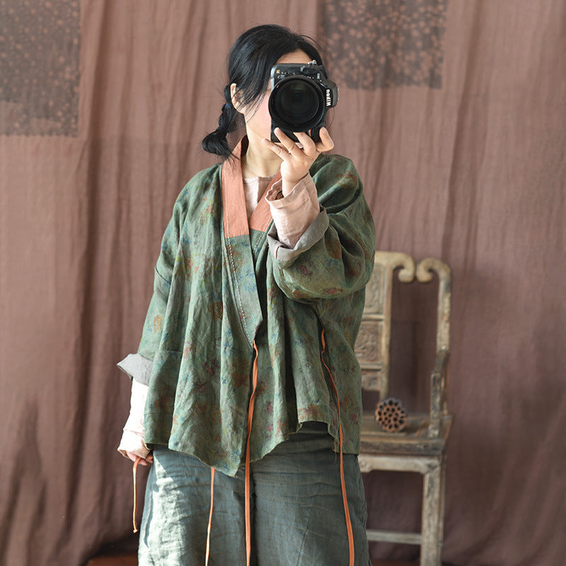 Tie-Front Linen Kimono