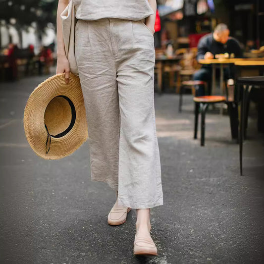 Cozy Linen Cropped Pants