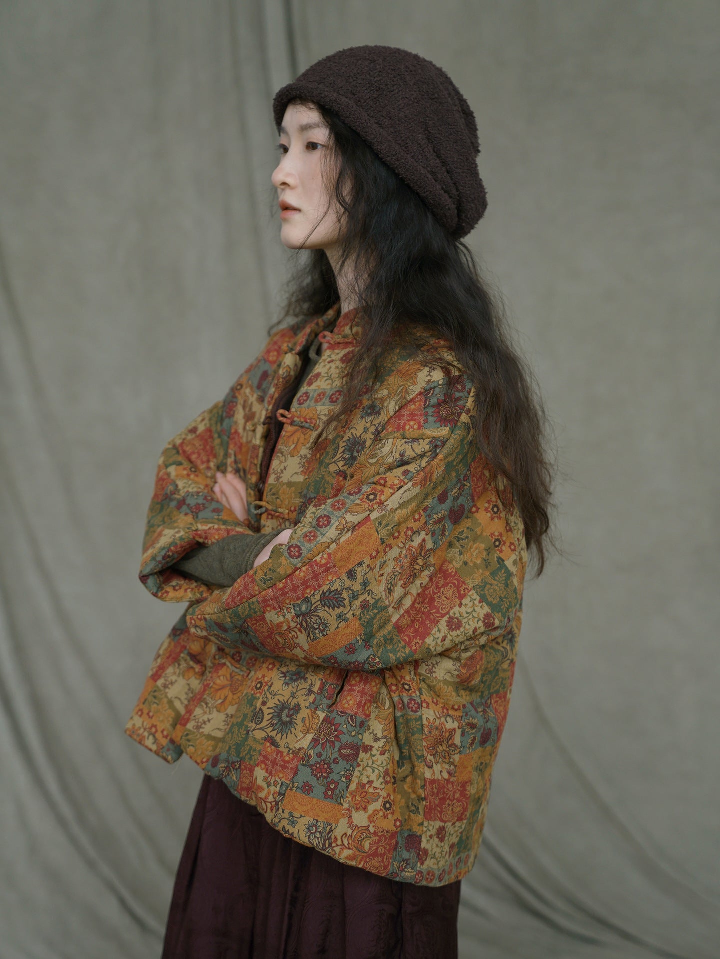 vintage-inspired patchwork quited coat