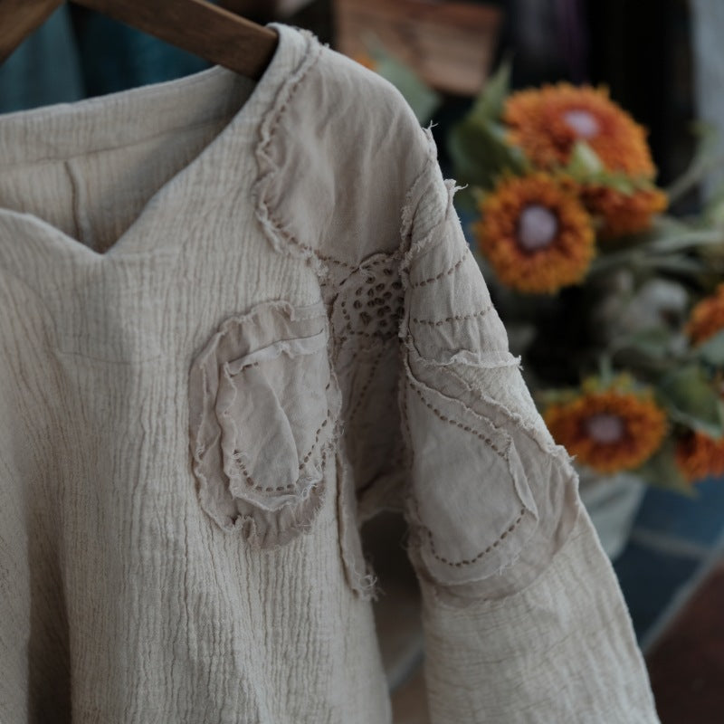 linen appliqué blouse