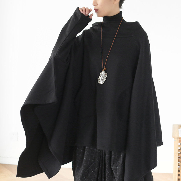 Black asymmetrical cotton hooded sweatshirt front view