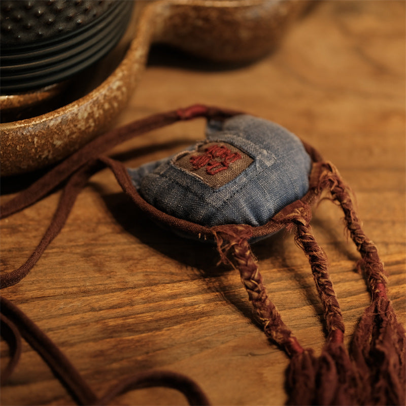Full view of vintage washed linen embroidered accessory