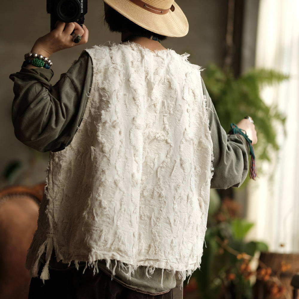 Lightweight cotton-linen boho vest for women