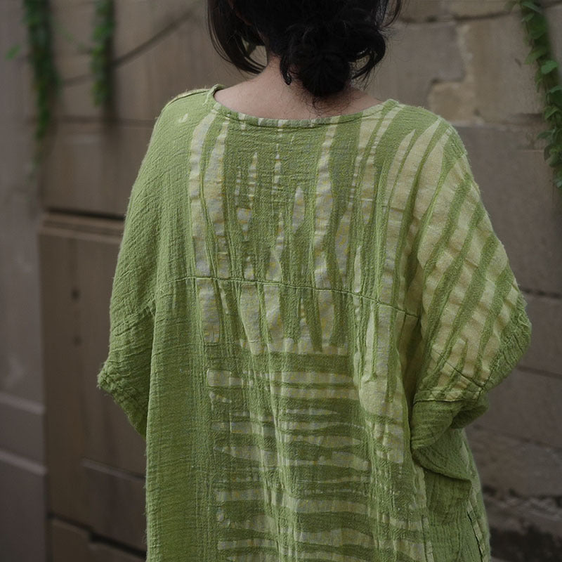 Back view of Bohemian Green Cotton-Linen Tunic Dress