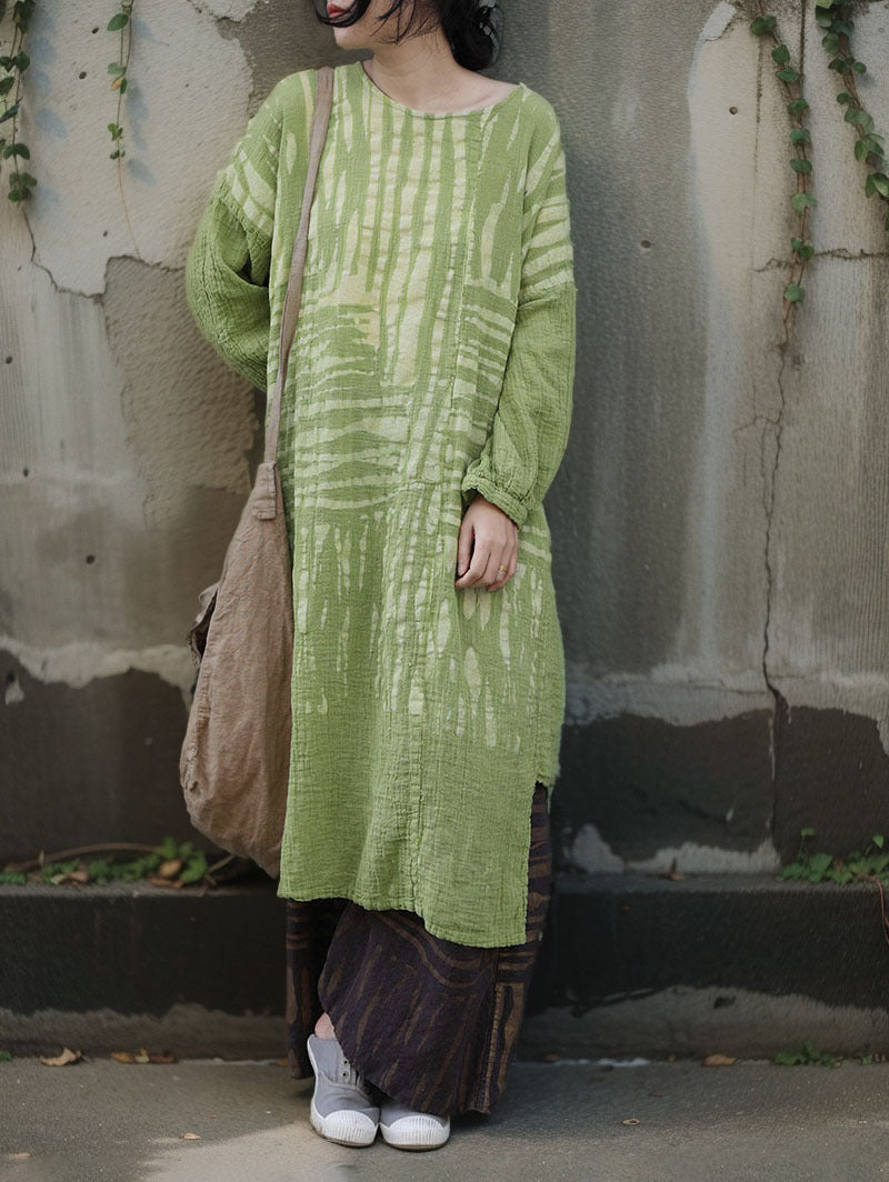 Styled outfit with Bohemian Green Cotton-Linen Tunic Dress and accessories