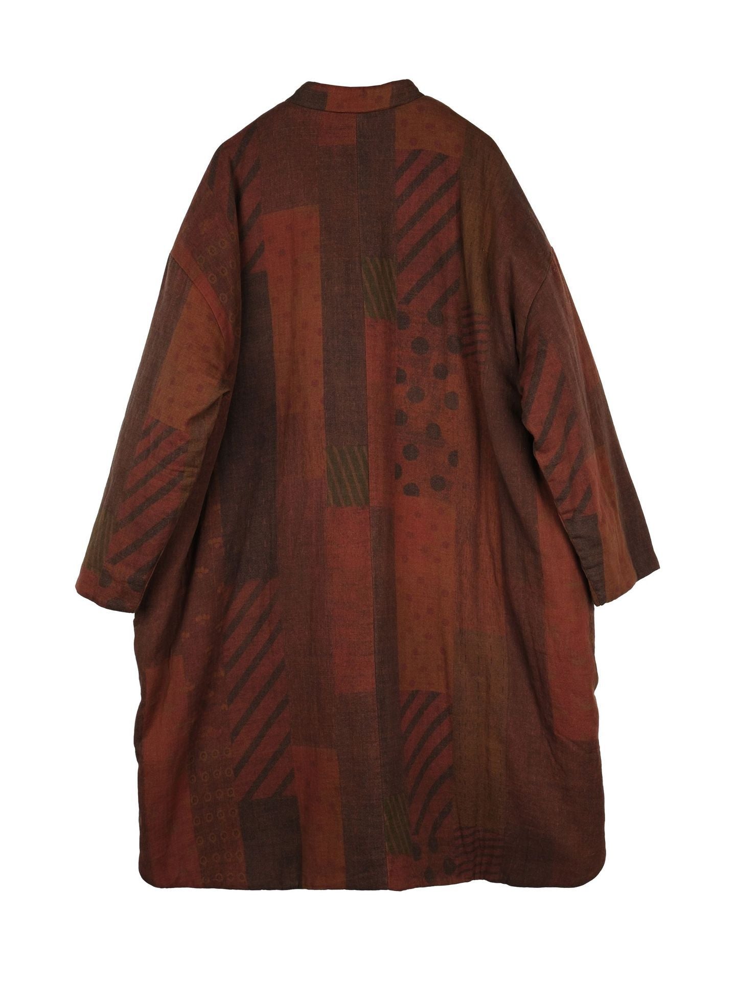 Back view showing colorblock and retro-inspired design of quilted jacket