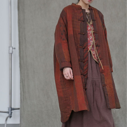 Front view of Bohemian Vintage Quilted Jacket with soft padding and relaxed fit